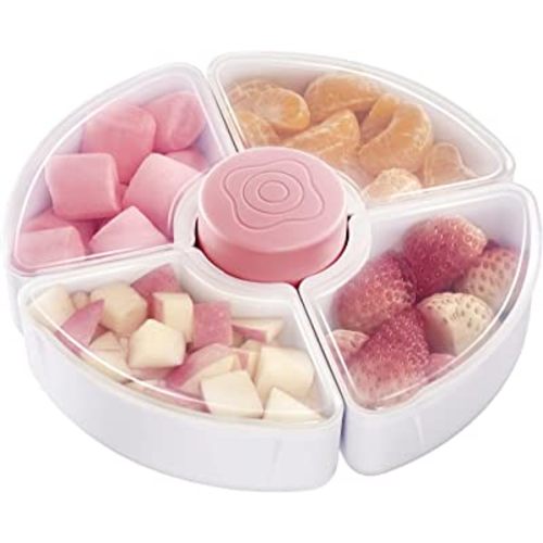 HEETA Baby Food Storage Container, Snack Box for Kids with 4 Removable Compartment and Lids, Reusable Snack Containers, Food Grade PP Material, BPA & PVC Free (Pink)