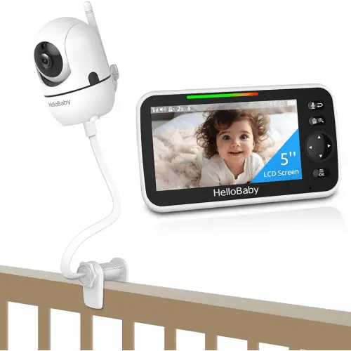 HelloBaby Baby Monitor No WiFi with Crib Clip, 5'' Screen and 30-Hour Battery Life, Baby Monitor with Camera and Audio, Flexible Clamp Mount with Long Gooseneck Arm by Hello Baby