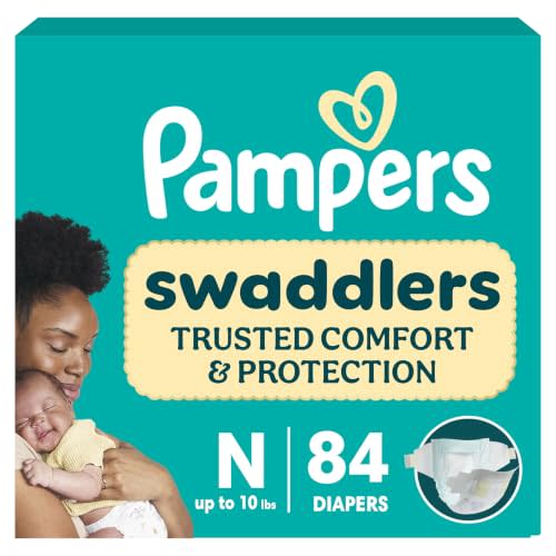 Pampers Swaddlers Diapers, Size 0 (up to 10 lbs), 84 Count, Fragrance Free, Hypoallergenic, Absorbent, Pediatrician Recommended, Skin Safe