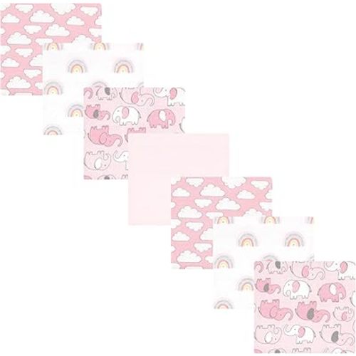 Hudson Baby Unisex Baby Cotton Flannel Receiving Blankets Bundle, Girl New Elephant, One Size