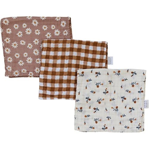 Mebie Baby Burp Cloths, Modern Print 3-Pack, Muslin Burp Cloth Set for Spit Up, Drool, and More, Boho Burp Cloths for Baby Boy and Girl, Baby Must Haves for Registry Lists and Gifts for Newborns