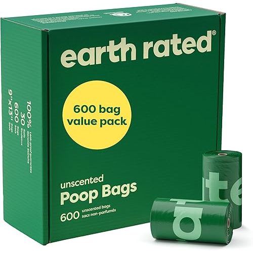 Earth Rated Dog Poop Bags Value Pack, Leak-Proof and Extra-Thick Pet Waste Bag for Big and Small Dogs, Refill Rolls, Unscented, 600 Count