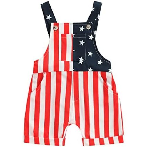 4th Fourth of July Baby Girl Boy Outfit American Flag Print Overalls Shorts Pocket Suspender Romper Clothes