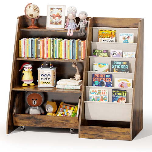 Bel Ark 4-Tier Kids Bookshelf and Toy Storage, Book Shelf for Kids Rooms, Wooden bookcase for Toddler Children in Playroom Living Room - Idea Gifts for Boys and Girls (Brown)