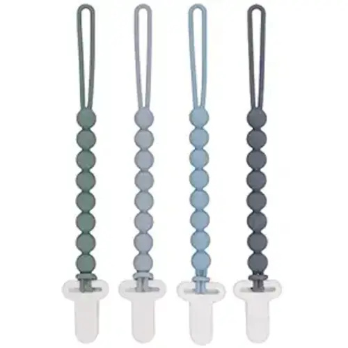 4-Pack Silicone Pacifier Clips with One-Piece Beads for Baby Boys and Girls - Flexible and Rust-Free Holders for Teething Relief and Baby Essentials, Safe for Newborns (Grey)