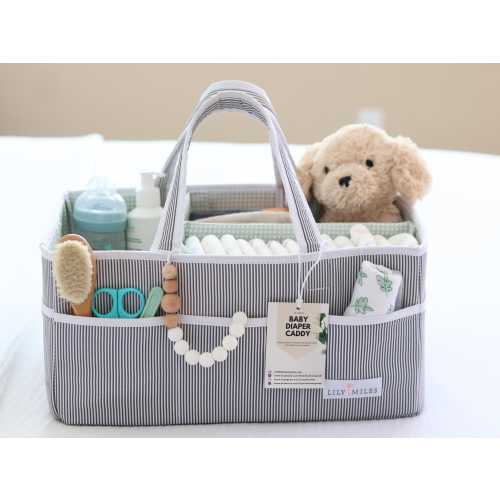 Lily Miles Baby Diaper Caddy Organizer – Portable Nursery Tote, Baby Shower Gift - Gray/Mint