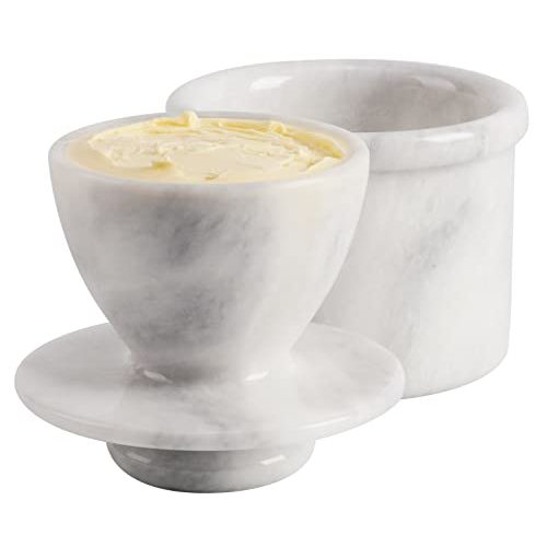 Radicaln Marble Butter Keeper 4.25'' Inches White Handmade French Butter Holder For Kitchen Counter Decor Ideal Butter Crock For Counter With Water & Butter Crock For Kitchen