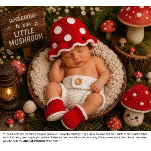 Crochet Mushroom Hat and Diaper Cover, Mushroom Baby Outfit, Baby Halloween Costume, Newborn Photo Prop, Mushroom Beanie, MADE TO ORDER