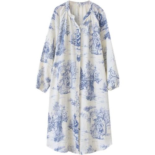 Womens Cotton Gauze Nightgown Long Sleeve Button Down Nightshirt House Dress