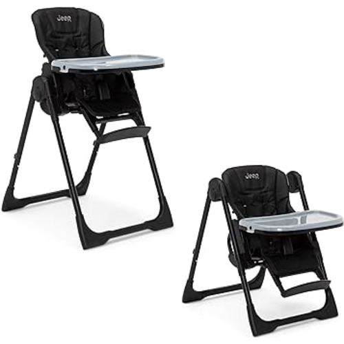 Jeep by Delta Children Classic Convertible 2-in-1 High Chair for Babies and Toddlers with Adjustable Height, Recline & Footrest - Dishwasher Safe Meal Tray, Black