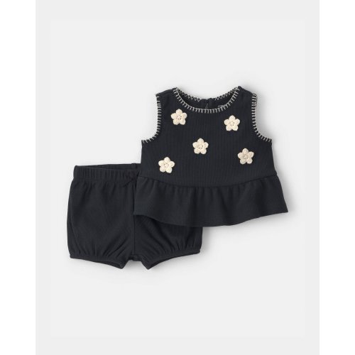 Baby Girl 2-Piece Floral Embroidered Top & Short Set - Black | Carter's