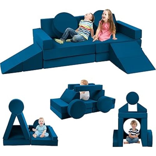Toddler Couch Kids Sofa Modular - 18pcs Children Couches Building Fort, Convertible Foam Playing Cushion Creative Playroom Floor Furniture for Baby 1-3 to Teen Sofa and Play Set