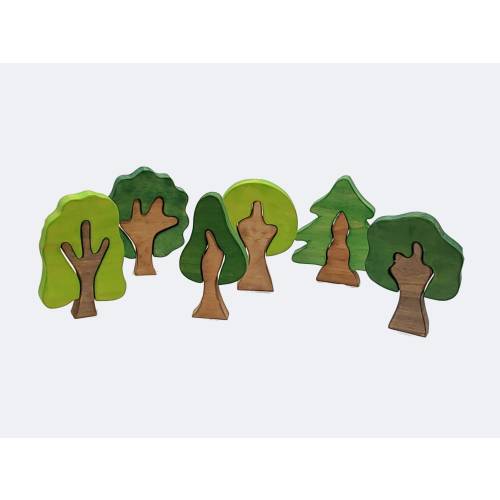 Set of 6 Trees - Great for small world playscapes toys for girls and boys.  Waldorf and Montessori inspired.