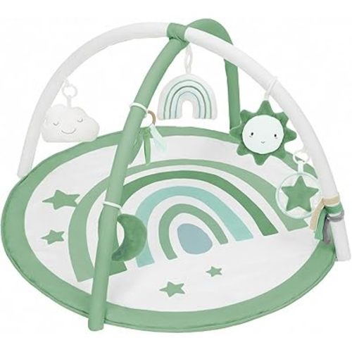 Little Dove Baby Play Gym Mat, Tummy Time Activity Mat with 7 Detachable Toys and 12 Milestone Cards for Stage-Based Sensory and Motor Skill Development, Washable Play Mats for Infant, Green