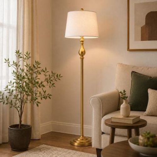Maxax 63" Gold Metal Floor Lamp, 3-Way Vintage Standing Lamp for Living Room Bedroom,Bulbs Not Included