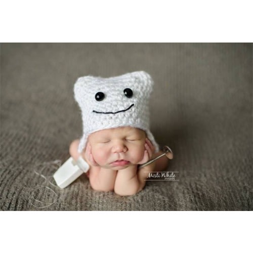 Newborn Crochet Tooth Hat, Dentist Baby Gift, Photo Prop