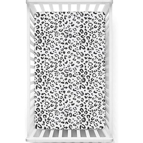 Snow Leopard Themed Fitted Crib Sheet,Soft Toddler Mattress Sheet Fitted - Crib Mattress Sheet or Toddler Bed Sheet,Grey Taupe Grey,52“ x28“