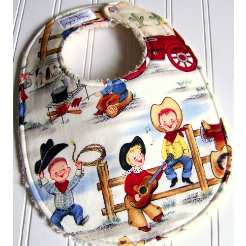 Baby Bibs for Baby Boy  - Triple Layer Chenille  -  Lil Cowpoke Cowboys