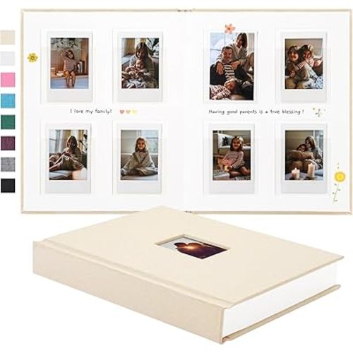 112 Pockets Instax Mini Photo Album For 2x3 Pictures, Linen Hardcover Polaroid Photo Album With Writing Space, Polaroid Album Book For Fujifilm Instax Mini Instant Camera (Beige)