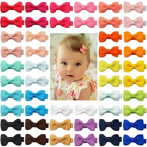 CÉLLOT Baby Hair Clips 50 Pieces 25 Colors in Pairs Baby Girls Fully Lined Bows Hair Pins Tiny 2" Hair Bows Alligator Clips for Girls Infants Toddlers