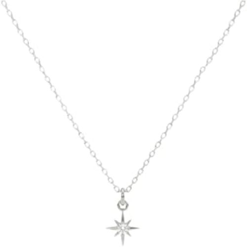 Annika Bella Sterling Silver Star Necklace for Women, Length 15-17 Inches, Tiny Cubic Zirconia North-Star Charm Pendant Necklace, Waterproof, Celestial Jewelry Gift for Her