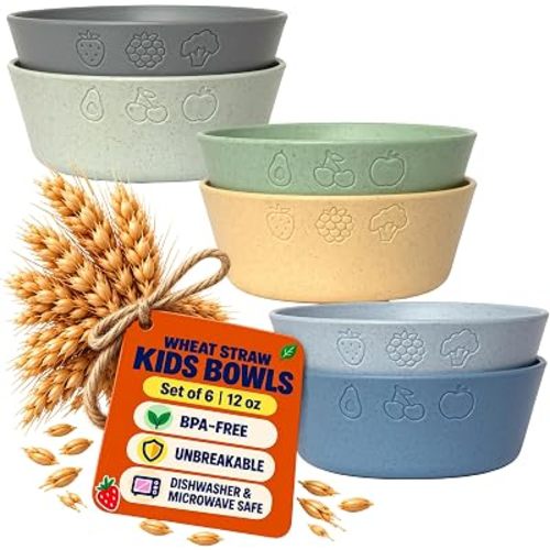 FOODLE Wheat Straw Kids Bowls - Microwave and Dishwasher Safe Toddler Bowls