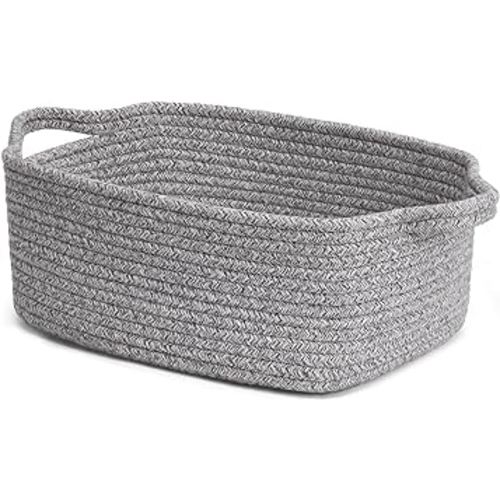 CHICVITA Storage Basket for Gifting, Small Woven Basket for Towels, Cute Baskets for Baby, Nursery, Decorative Rope Baskets for Living Room, Grey, 13 x 9.8 x 5 inches