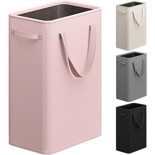 Optish 75L Pink Slim Laundry Hamper, Large Laundry Basket with Handles, Baby Hamper for Nursery, Dorm, Bedroom, Living Room, Collapsible Laundry Basket