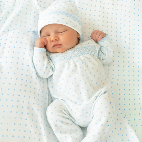 Magnolia Baby Boy Gingham Dots Smocked Footie in Light Blue