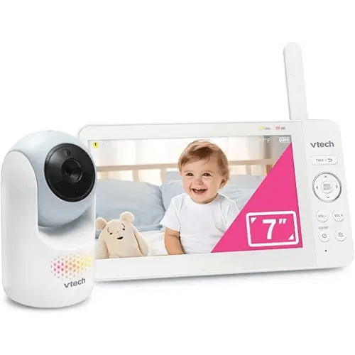 VTech 7" Baby Monitor with IPS Screen, Pan Tilt Zoom Camera, No WiFi Video Baby Monitor, Multi-Color Night Light, 2-Way Talk, Lullabies, Long Battery Life Long Range: Advanced HQ Max Blue