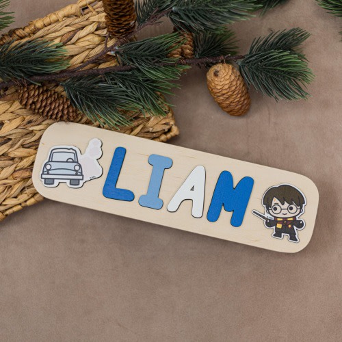 Wooden Name Puzzle, Custom Baby Boy Gift, Montessori Toddler Puzzle, Harry Potter Wizard Theme Nursery Decor