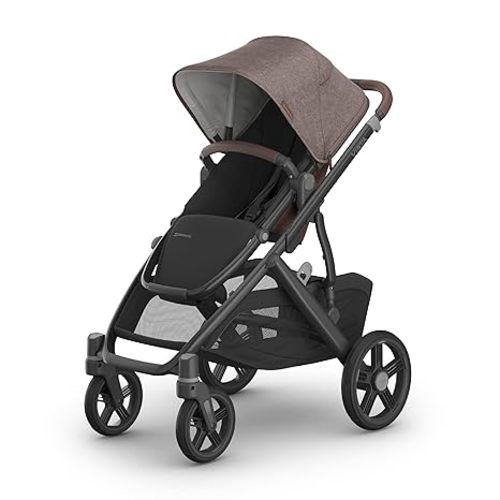 UPPAbaby Vista V3 Stroller - Full-Size Single-to-Double Stroller System - Toddler Seat, Bug Shield, Rain Shield, and Storage Bag Included - Callum (Stone Blue/Silver Frame/Sand Leather)