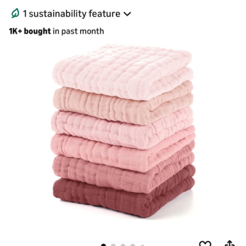 Muslin Burp Cloths Baby 12''X12'', Baby Washcloths 6 Pack, 100% Cotton Baby Wash Cloths Absorbent and Soft for Newborn Infants Kids Boys Girls - Gradient Pink