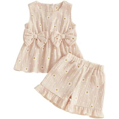 Kupretty Toddler Baby Girl Clothes Summer Linen Outfit Bows Ruffle Vest Shirts + Ruffled Short Set 12 18 24 Month 2T 3T