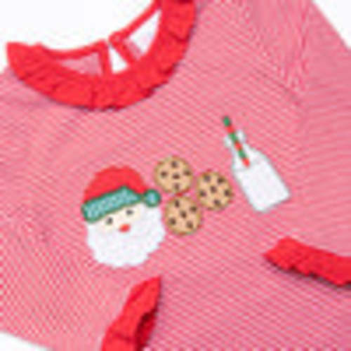 Santa's Treat Trio Applique Ruffle Romper, Red – Stitchy Fish