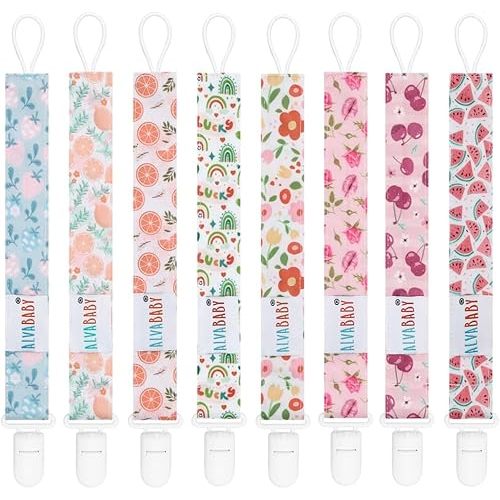 ALVABABY Pacifier Clips 8 Pack Pacifier Binky Paci Holder Leashes for Baby Teethers Floral 8DP14