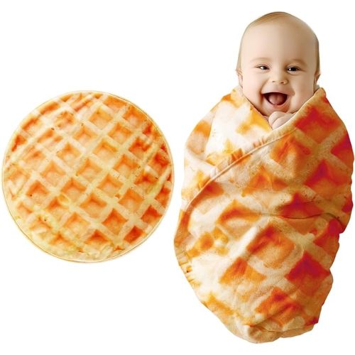 Waffle Blanket Baby Blankets for Boys Girls, Funny, Soft Flannel Swaddle Blanket for Birthday Gifts, Food Blanket for Newborn (36 inch, Yellow)