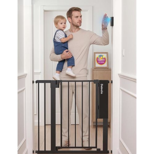Babelio Smart Baby Gate with Auto-Unlock/Close, Pressure Mounted No Drill for Doorways/Top of Stairs. Pet/Dog Door Wide Walk Thru w/Infrared Sensor & Instant Safety Alert (Black, 30.3-47.2" W, 30" H) - Black