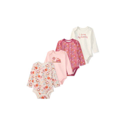Garanimals Newborn & Baby 100% Cotton Long Sleeve Bodysuits, Sizes 0–24M, 4-Pack