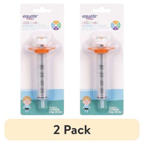 (2 pack) Equate Children's Medical Dosing Oral Syringe, Plastic, 2 Tsp/10 mL Capacity