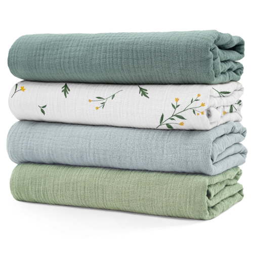 Gllquen Baby Muslin Cotton Swaddle Blankets 4-Pack for Newborn Boys Girls, 38" x 40", Bud