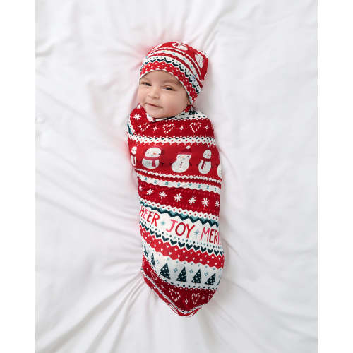 Festive Fair Isle Swaddle & Beanie Set | Little Sleepies