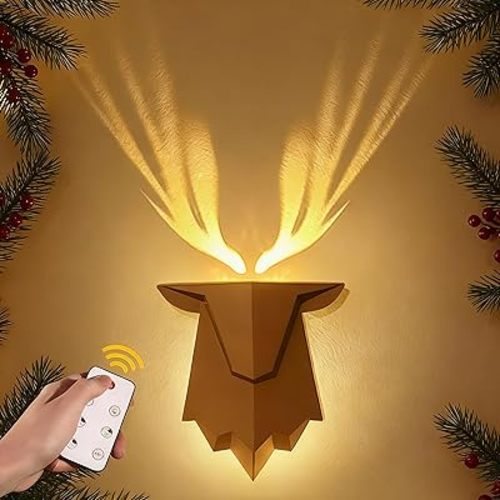 Deer Night Light with Remote Control, Rechargeable Antler Lamp, Dimmable Deer Wall Light, Deer Sconce Gifts for Women Men Dad Husband Uncle Brother Friend, Christmas Decorations