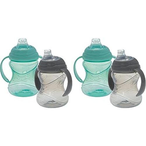 Nuby Clik-It No-Spill Soft Spout Training Sippy Cup with Handles - (4-Pack) 10 Oz - 4+ Months - Neutral