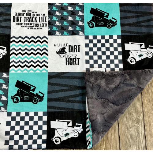 CM Sprint Car Patchwork Minky Blanket, Faux Fur Blanket, Racing Blanket, Race Car Blanket, Sprint Car Blanket, Sprint Car Racing Blanket