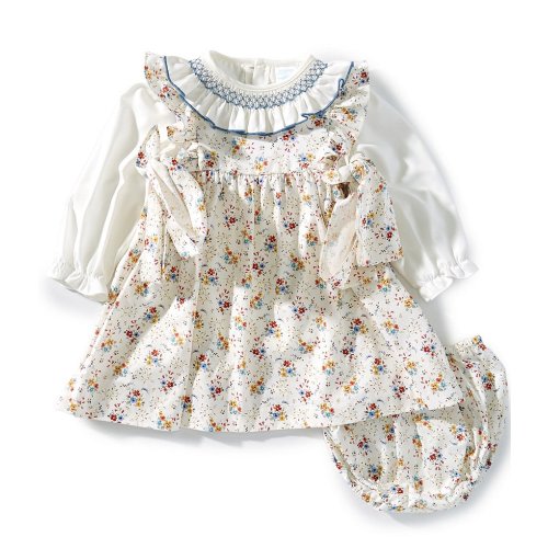 Edgehill Collection Baby Girls Long Sleeve Floral Side-Bow Dress