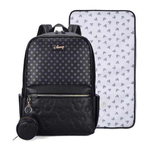 Disney Baby Multi-Functional PU Leather Diaper Bag Backpack with Changing Pad, Pacifier Case, and Insulated Bottle Pockets