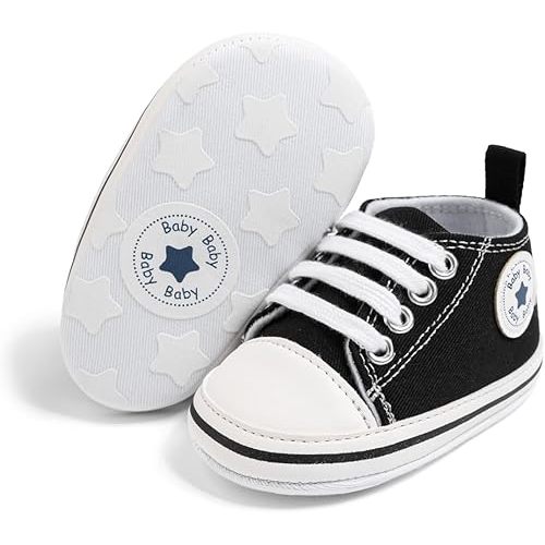 Unisex Baby Boy Girl Canvas Sneaker Soft Sole Infant Lace up Newborn Ankle Toddler First Walkers Crib Shoes