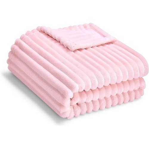 Soft Fleece Baby Blanket Ultra Cozy Pink Baby Blankets for Girls Warm and Lightweight Infant Toddler Newborn Receiving Gift with Reversible Stripes for Crib Stroller, 30x40 Inch, Light Pink
