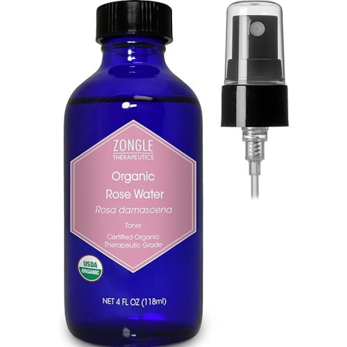 Organic, Rose Water, Spray for Face, Hyderating Toner – 100% Pure, Rose Water, by Zongle Therapeutics Grade, 4 Oz